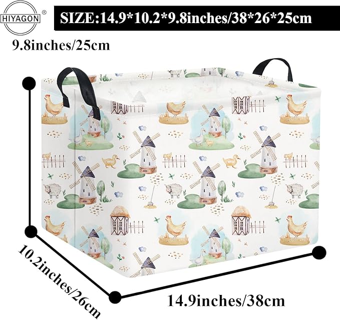 HIYAGON Rectangular Baby Basket for Boys Kids Baby Storage Basket Toy Storage Bin Organizer Box Room Decor(Farm)-BubblyBeeBaby