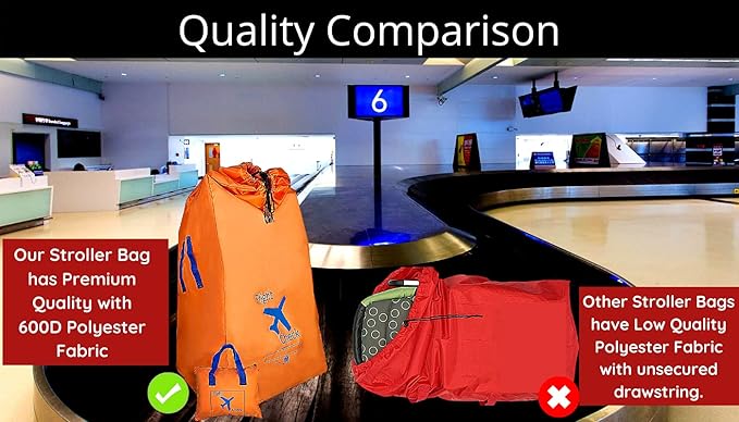 Alnoor USA Gate Check Bag for Single & Double Stroller Travel Bag for Air Plane | Extra Large & Ultra Durable - Includes Padded Shoulder Straps for Comfort & Durability With Pouch – Bonus E-Book-BubblyBeeBaby