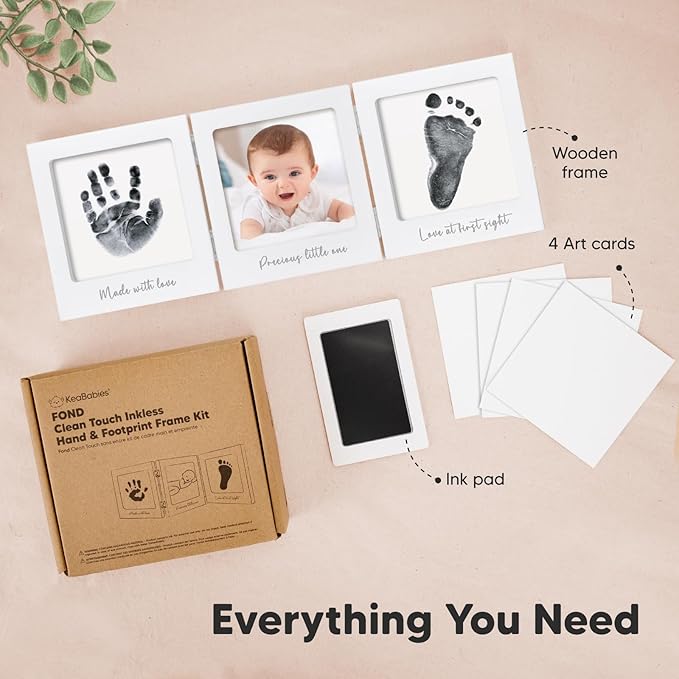 Inkless Baby Handprint and Footprint Kit for Newborn - Baby Footprint Kit, Newborn Keepsake Nursery Picture Frame,Dog Paw Print Maker, Personalized Gifts for New Mom,Showers & Registrys(White/Silver)-BubblyBeeBaby