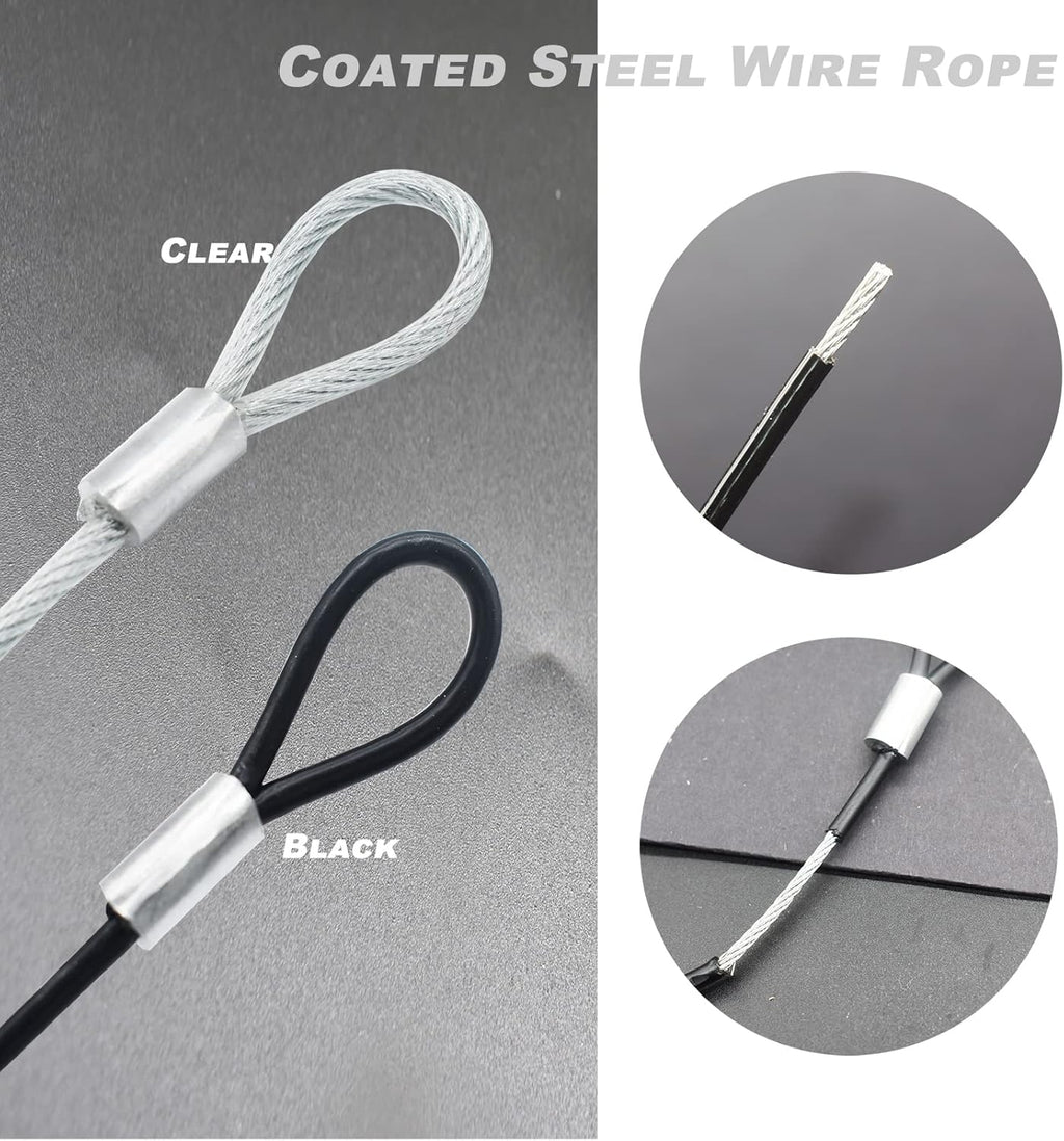 4 pcs 20 inch (50cm) 5mm Thickness Vinyl Cover Coated Galvanized Steel Wire Cable with Loops Security Lanyard Rope Tether Lock, Clear