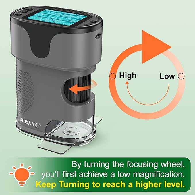 1000X Handheld Microscope for Kids 4K 2.0" Screen Rechargeable Mini Pocket Digital Microscopes w/Slides Kit Portable Edu Gift Age 4-6 8-12 Children Students (Grey)-BubblyBeeBaby