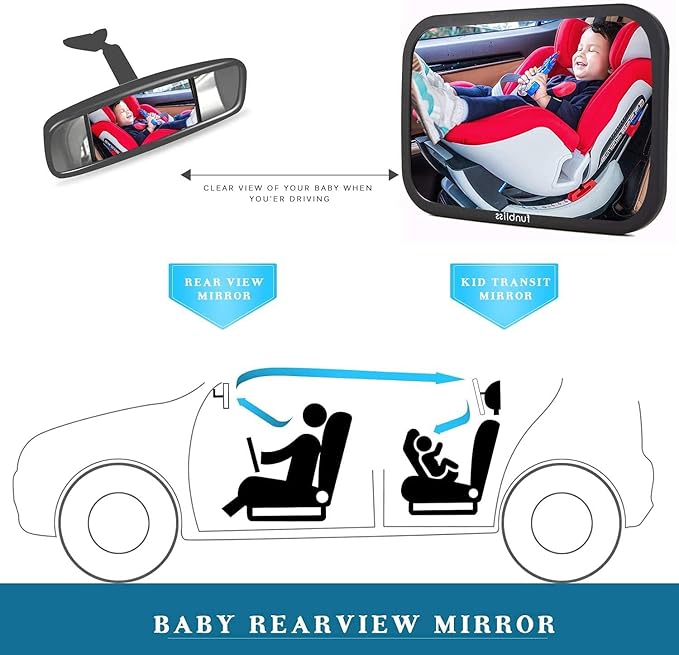 Funbliss Rear Facing Car Seat Mirrors - Shake-proof & Shatterproof Baby Car Mirror for Backseat - Clear Wide View, Easy Install, 2 Pack for Multiple Kids-BubblyBeeBaby