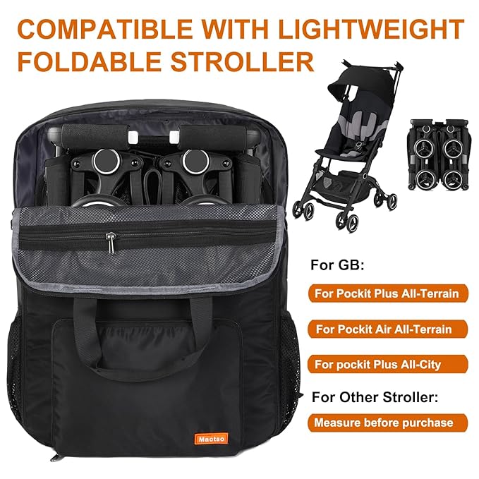 Mactso Stroller Travel Bag Compatible with GB Pockit Air Plus All Terrain and GB Pockit + All City, Lightweight Stroller Travel Backpack for Airplane (Black, L)-BubblyBeeBaby