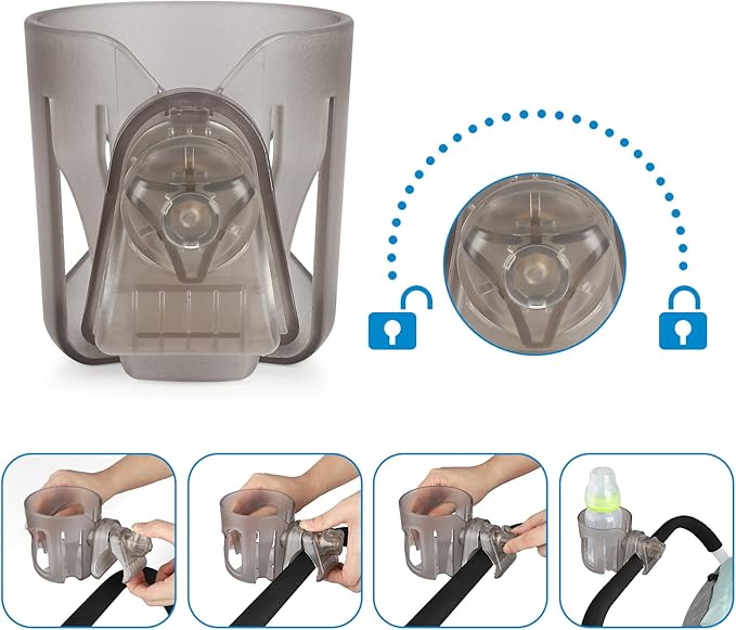Accmor Universal Cup Holder, Stroller Cup Holder, 360° Rotatable Large Caliber Designed Bottle Holder for Stroller, Bike, Wheelchair, Walker, Scooter, Transparent Grey-BubblyBeeBaby