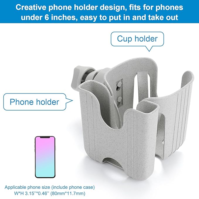 Accmor Stroller Cup Holder with Phone Holder, Bike Cup Holder, Universal Cup Holder for Uppababy Nuna Doona Strollers, 2-in-1 Cup Phone Holder for Stroller, Bike, Wheelchair, Walker, Scooter-BubblyBeeBaby