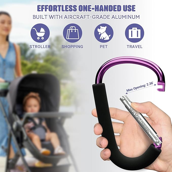 sprookber 6.7 Inch Large Stroller Hooks for Diaper Bags & Purses, Heavy Duty Mommy Hooks for Shopping, Grocery, Backpack – Baby Stroller Accessories, Set of 2 (Pink)-BubblyBeeBaby