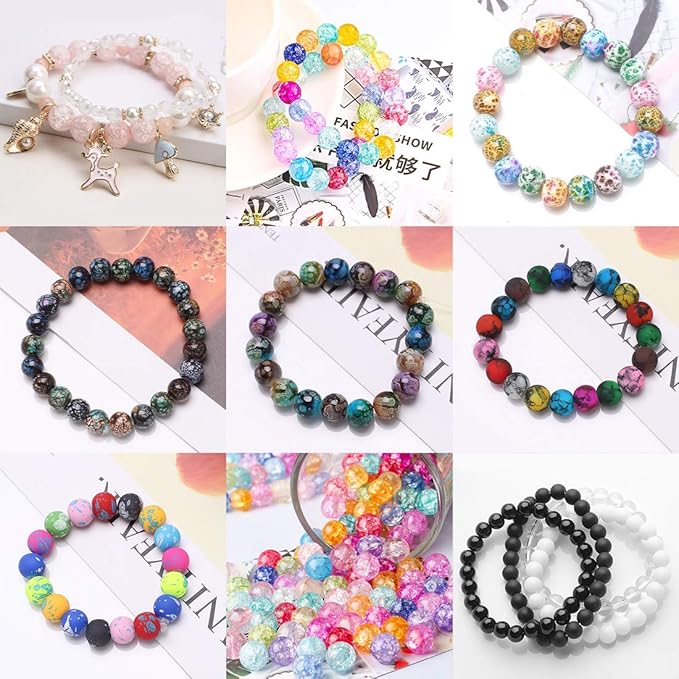 1100pcs 8mm Round Glass Beads for Jewelry Making, Bracelet Necklace Earring DIY Crafts Bulk Kit with Large Hole 83 Different Crystal Beads for Adults Jewelry Supplies-BubblyBeeBaby
