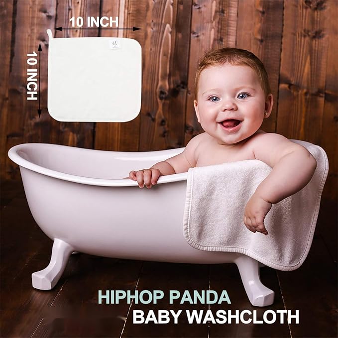 HIPHOP PANDA Baby Washcloths, Rayon Made from Bamboo - 2 Layer Ultra Soft Absorbent Newborn Bath Face Towel - Reusable Baby Wipes for Delicate Skin - White, 30 Pack-BubblyBeeBaby