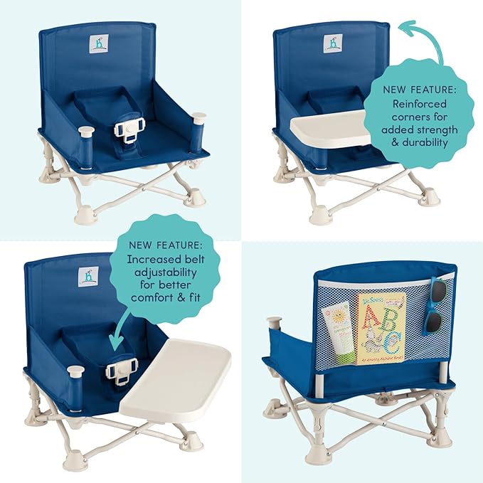 Hiccapop OmniBoost Travel Booster Seat with Tray for Baby | Folding Portable Baby Booster Seat for Dining Table, Camping, Beach, Grandma’s | Tip-Free Design Straps to Kitchen Chairs - Booster Chair-BubblyBeeBaby