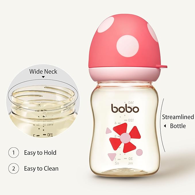 YOHKOH PPSU Baby Bottle Wide Neck, Newborn Anti-Colic Baby Bottle with Natural Response Nipple, Streamlined Body, Easy to Clean (5.4oz (Pack of 2), Red)-BubblyBeeBaby