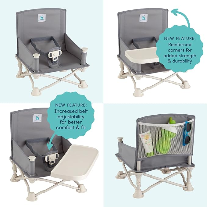 Hiccapop OmniBoost Travel Booster Seat with Tray for Baby, Dining Table, Camping, Beach, Grandma’s | Folding Portable Tip-Free Design Straps to Kitchen Chairs-BubblyBeeBaby