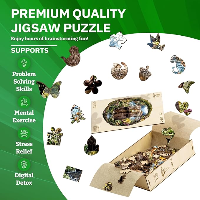 Jigfoxy Wooden Puzzles for Adults, Otter Couple Wood Puzzles Adult, Unique Animal Shape Wooden Jigsaw Puzzles for Adults, Birthday Gifts for Puzzle Lovers Family Friend (L-12.9 * 13.4in-261pcs)-BubblyBeeBaby