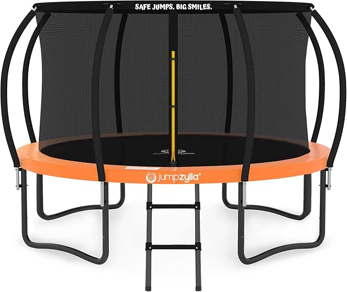 JUMPZYLLA Trampoline Outdoor 8FT 10FT 12FT 14FT 15FT 16FT with Enclosure and Ladder, ASTM Approved Recreational Trampoline for Kids and Adults, Anti-Rust Coated Frame-BubblyBeeBaby