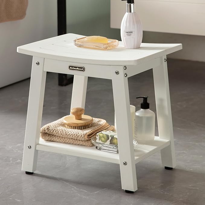 HDPS Shower Bench, White Plastic Shower Stool Seat for Shaving Legs, Spa Bath Seat, Heavy Duty Waterproof, Non-Slip, No Maintenance-BubblyBeeBaby