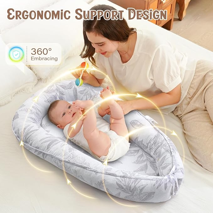 HKAI Baby Lounger – Soft Cotton Infant Floor Seat for Newborn to 24 Months, Portable Baby Essentials for Boys & Girls, Travel-Friendly Baby Lounge Pillow-BubblyBeeBaby