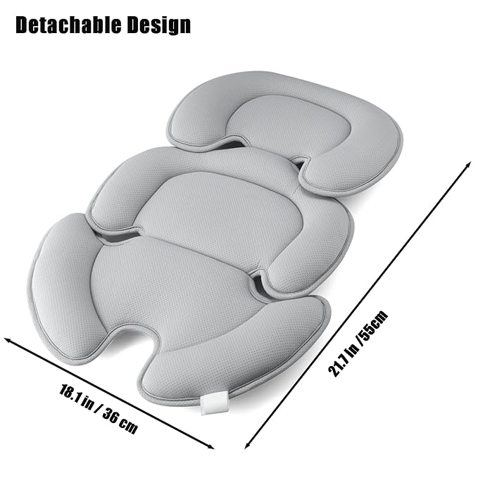 PandaEar Baby Car Insert Cushion Pad, Infant Head & Body Support Pillow for Car Seats, Strollers,Carriers, Machine Washable & Portable -Grey-BubblyBeeBaby