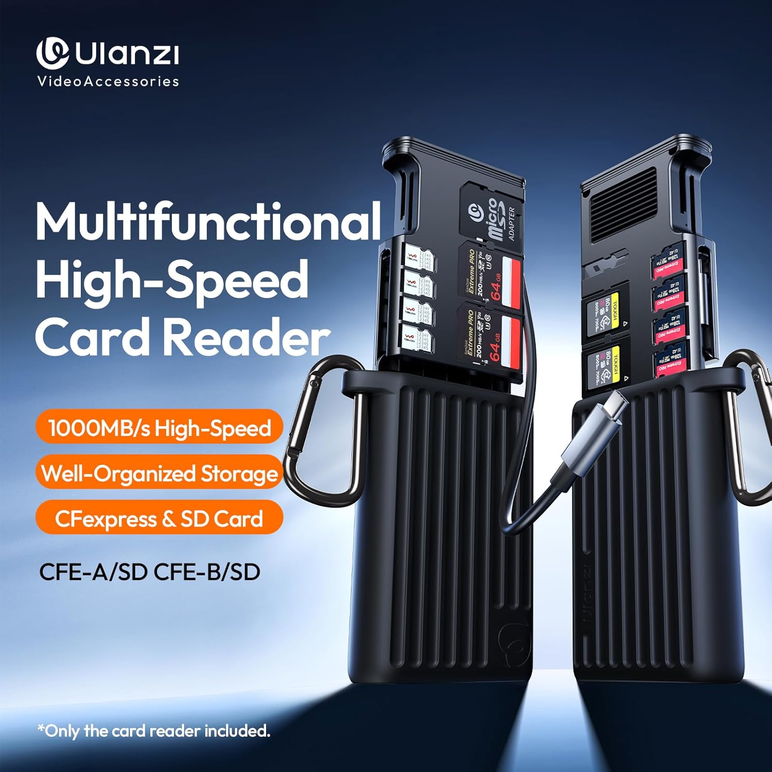 ULANZI MCR-01 High-Speed SD Card Reader Case, USB 3.2 CFexpress A Card Reader, 2 in 1 SD/Micro SD Card Reader Holder, Waterproof Case, Type-C SD/TF Card Storage Case for iPhone/Android, Action Cameras