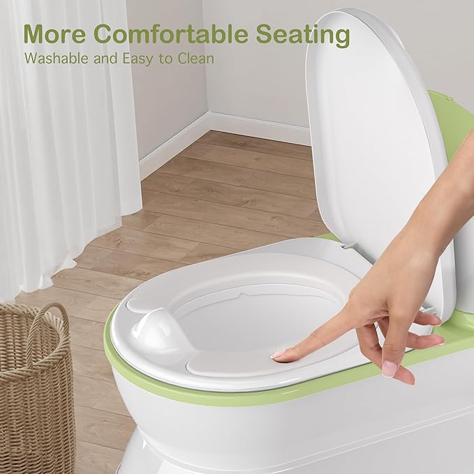 2-in-1 Toddler Potty Training Toilet - Larger Potty Chair & Detachable Training Seat for Boys & Girls Ages 1-3 with Flushing Sound, Wipes Storage, Toilet Paper Holder - Green-BubblyBeeBaby
