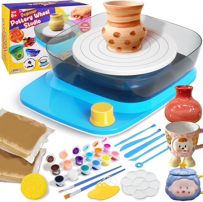 Innofans Pottery Wheel for Kids - Complete Pottery Kit & Tools for Beginners, Plug-in Rechargeable Battery, Upgraded Detachable Turntable Adjustable Speed, DIY Clay Maker for Kids 9-12 (Patented)-BubblyBeeBaby