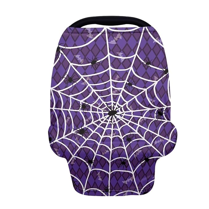 Binienty Halloween Spider Web and Bat Baby Car Seat Canopy Cover Halloween Decoration Nursing Cover for Breastfeeding Carseat Covers for Boy Girls-BubblyBeeBaby