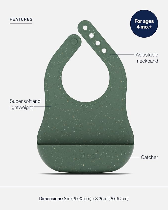 Lalo The Bib - Waterproof, Non-Toxic Silicone Baby Bib with Adjustable Neck Band & Silicone Food Pouch Catcher, Set of 2-BubblyBeeBaby