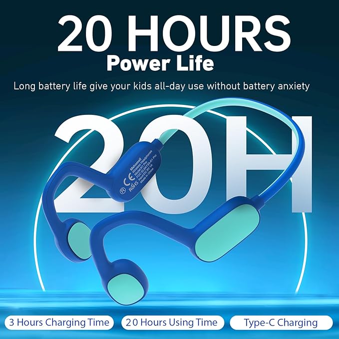 2 Pack Kids Headphones, Bluetooth 5.2 Air Conduction Open Ear Headphones, 85dB Volume Limiting, Stereo Sound with Mic, IPX5 Waterproof, 20H Playtime-Blue Purple-BubblyBeeBaby