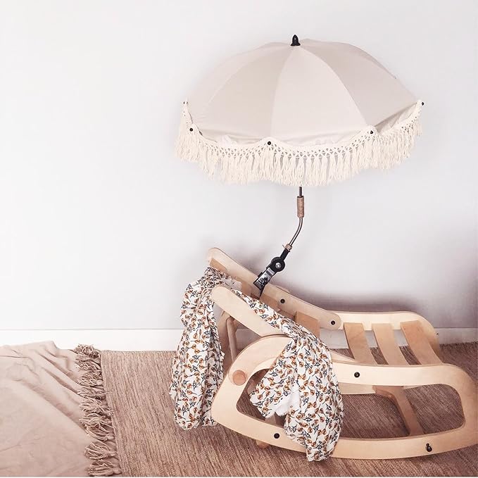 Baby Outdoor Parasols, Baby Stroller Parasol Umbrella with Adjustable Clamp, Toddler Umbrella for Trolley Wheelchair Beach Chair, Outdoor Activities (Beige)-BubblyBeeBaby