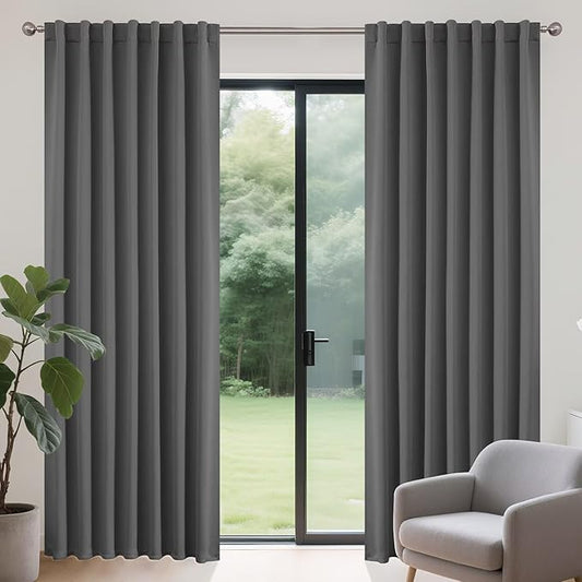 Joydeco 72 Inch Blackout Curtains for Bedroom, Thermal Insulated Black Out Curtains 2 Panels Set, Room Darkening Drapes for Living Room Window Rod Pocket Back Tab (W37 x L72 Inch, Light Grey)-BubblyBeeBaby