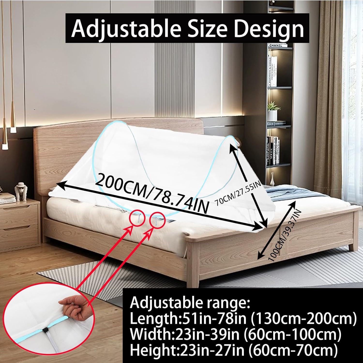 CMINGJ Large Pop Up Mosquito Tent, Portable Foldable Mosquito Net for Bed Camping Travel Patio (78 * 31 * 22inch) (Blue Adjustable Size)