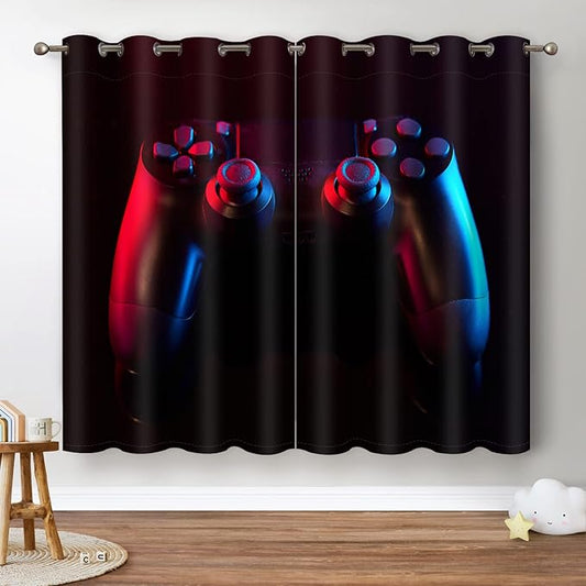 Jekeno Game Controller Blackout Curtains for Kids Boys Teens Bedroom Colorful Video Game Gamer Gaming Gamepad Decor for Home Living Room Grommet Window Drapes 2 Panel Set, 52"x84"-BubblyBeeBaby