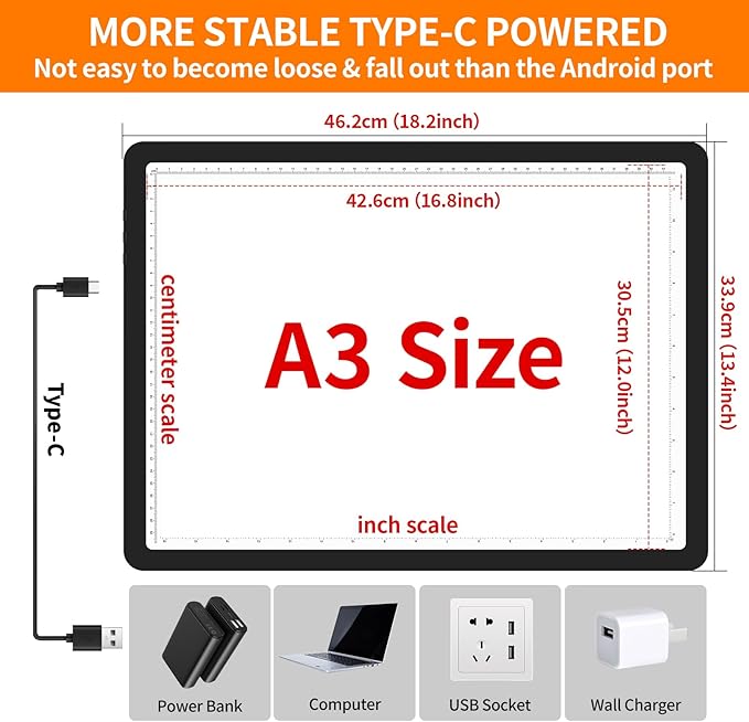 Elice Magnetic A3 Light Board with Bag for Diamond Painting, Tracing LED Light Box with Side Buttons, Super Bright Diamond Art Light Pad, Light Table for Drawing, Sketching, Weeding Vinyl - Black-BubblyBeeBaby