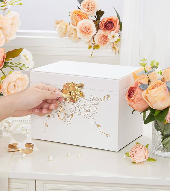 Jewelry Box with Lock for Girls: Jewelry Organizer for Dresser - 3-Drawer Earrings Storage Girls Women Gift (White)-BubblyBeeBaby