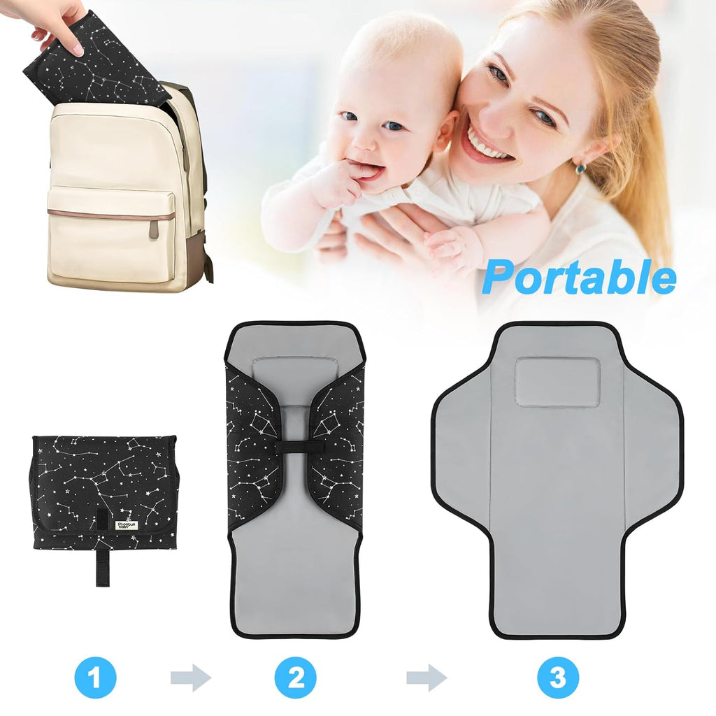 Portable Changing Pad Travel - Waterproof Compact Diaper Changing Mat with Built-in Pillow - Lightweight & Foldable Changing Station