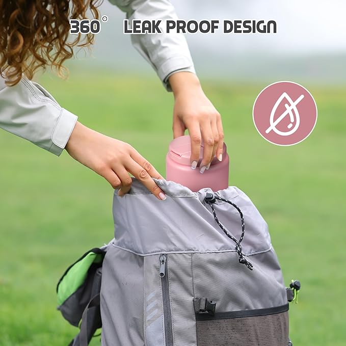 26oz Soup Thermo for Hot Food Kids with Buckle Lid Insulated Vacuum Food Jar Wide Mouth Leakproof Stainless Steel Lunch Container (Pink)-BubblyBeeBaby