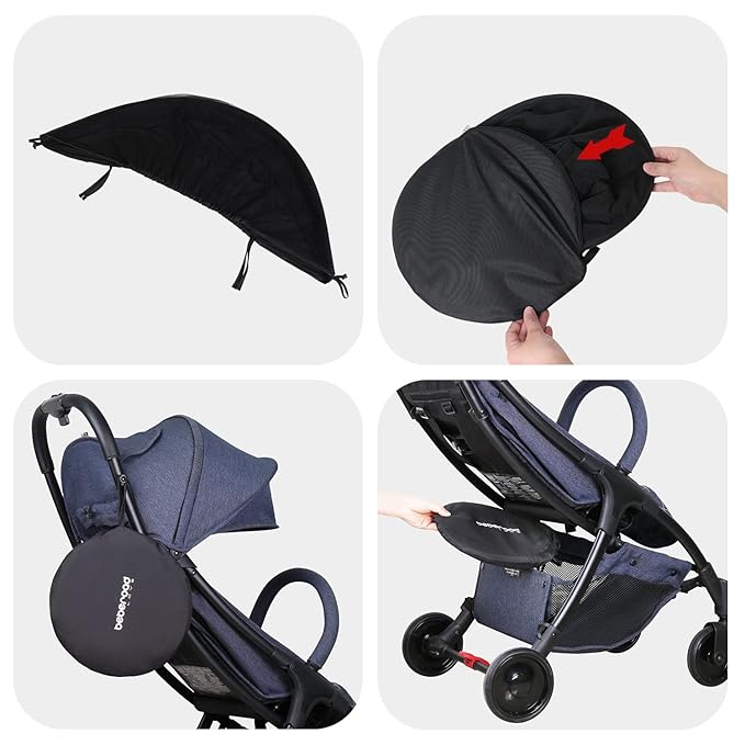 Beberoad Love Universal Stroller Sun Shade & Mosquito Net – 2-in-1 Baby Stroller Cover with UV Protection & 2-Way Zipper for Infant Carriages, Prams, and Travel Strollers (Black)-BubblyBeeBaby