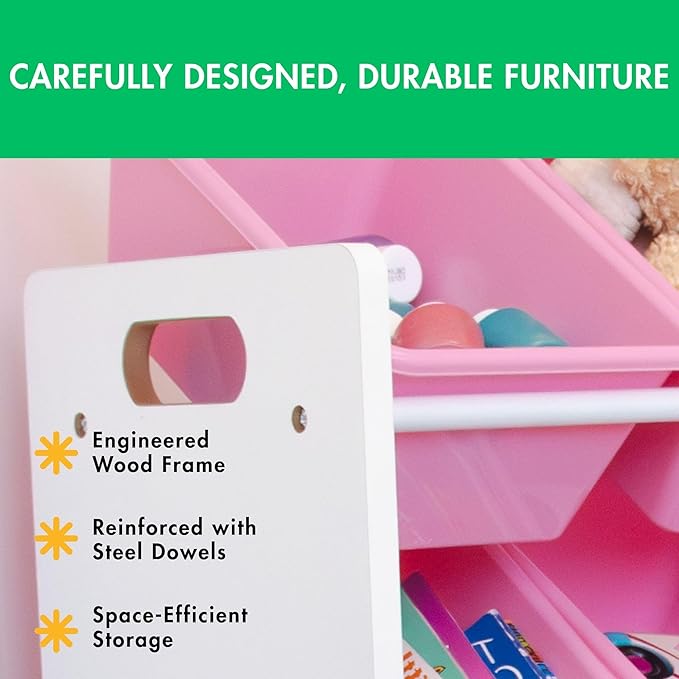 Humble Crew Kids Toy Storage Organizer with 12 Plastic Bins, White/Pink – Removable Bins for Playroom, Bedroom, Toddler Furniture for Boys and Girls Ages-BubblyBeeBaby