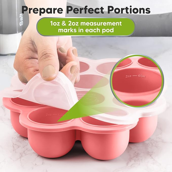KeaBabies Silicone Food Freezer Trays with Lid, 2oz x 10 Pods Baby Food Storage Containers, Easy Puree Meal Prep, Breast Milk Silicone Freezer Molds, Dishwasher,Microwave Safe,BPA-Free(Blossom)-BubblyBeeBaby