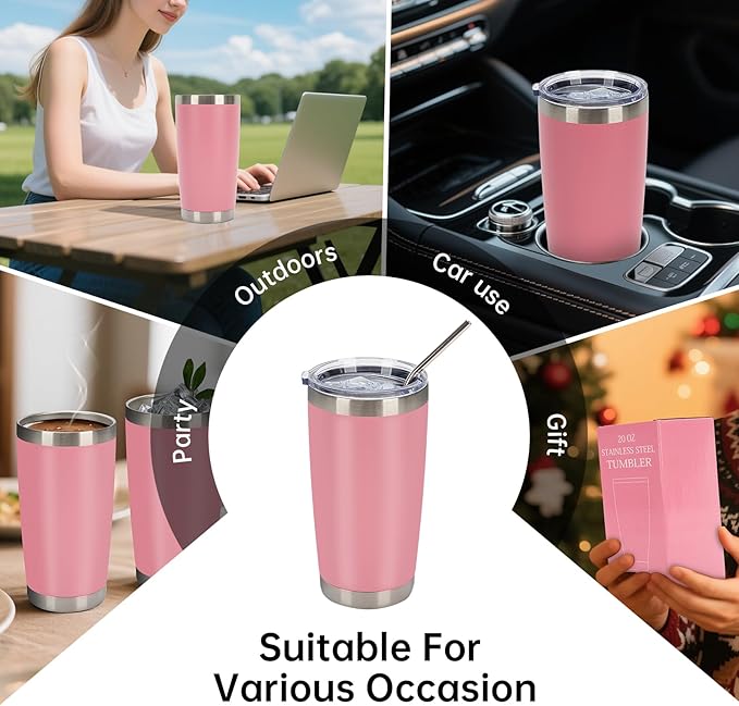 IEOVIEE 32 Pack 20oz Stainless Steel Bulk Tumblers with Lids and Straws Double Wall Insulated Travel Mug Durable Powder Coated Tumbler Bulk Cup for Cold and Hot Drinks(Pink)-BubblyBeeBaby
