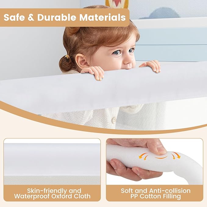 HONEY JOY Bed Rail for Toddlers, Extra Long, Foldable Portable Swing Down Safety Bed Guard Rail, Toddler Bed Rails for Crib, King Queen Full Twin Size Bed Mattress (White, 2 Pack, 71 Inch)-BubblyBeeBaby