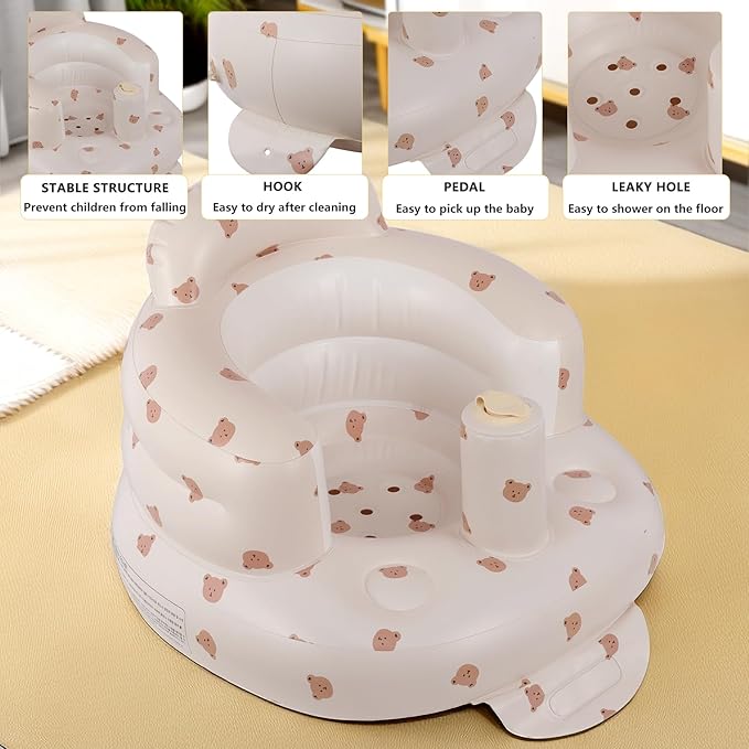 Inflatable Seat for Toddlers 3-36 Months, Built-in Air Pump, Summer Support Seat for Sitting Up, Shower Floor Seater-BubblyBeeBaby