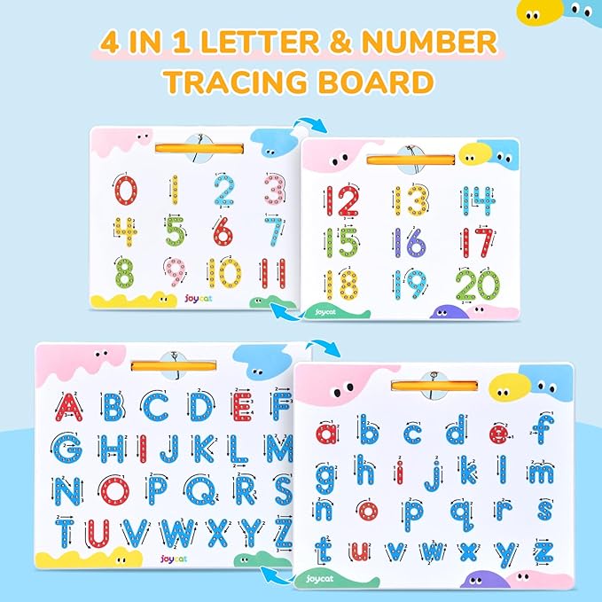 JoyCat Magnetic Letter and Number Tracing Board Set, Double Sided Alphabet & Numbers Board for Toddlers, ABC Uppercase & Lowercase Practice, Math Learning, Preschool Educational Gift Toys for Kids-BubblyBeeBaby