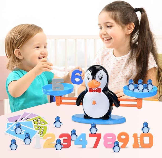 BAKAM Penguin Balance Scale Number Counting Blocks Games for Kids Ages 3-5, Montessori Math Games for Kids 5-7, Preschool Kindergarten Learning Activities, STEM Educational Toys for 3+ Year Old-BubblyBeeBaby