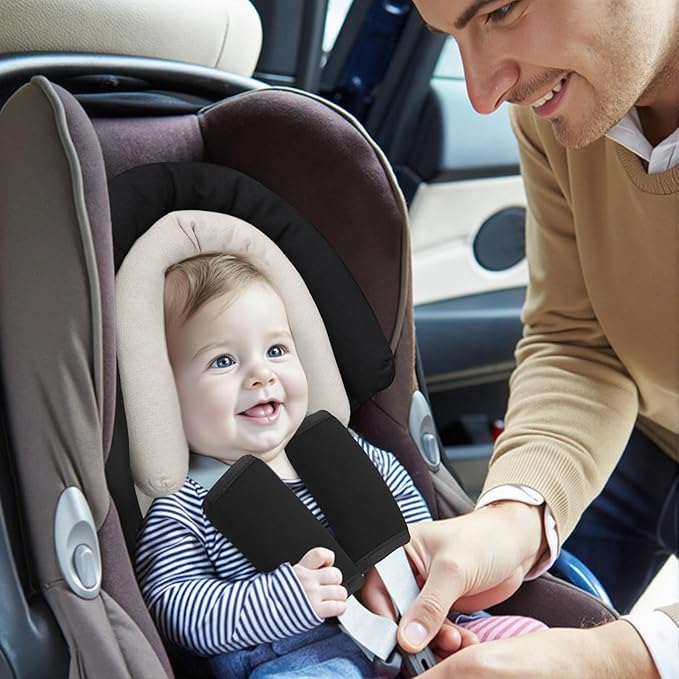 COOLBEBE Upgraded Babybody Support & Strap Covers Set for Newborn Infant Toddler - Extra Soft Breathable Car Seat Insert Cushion Pad, Perfect for Carseats, Strollers, Swing, Black-BubblyBeeBaby