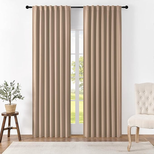 Joydeco Blackout Curtains 96 Inches Long for Bedroom, Thermal Insulated Black Out Curtains 2 Panels Set, Room Darkening Drapes for Living Room Window (W52 x L96 Inch, Khaki)-BubblyBeeBaby