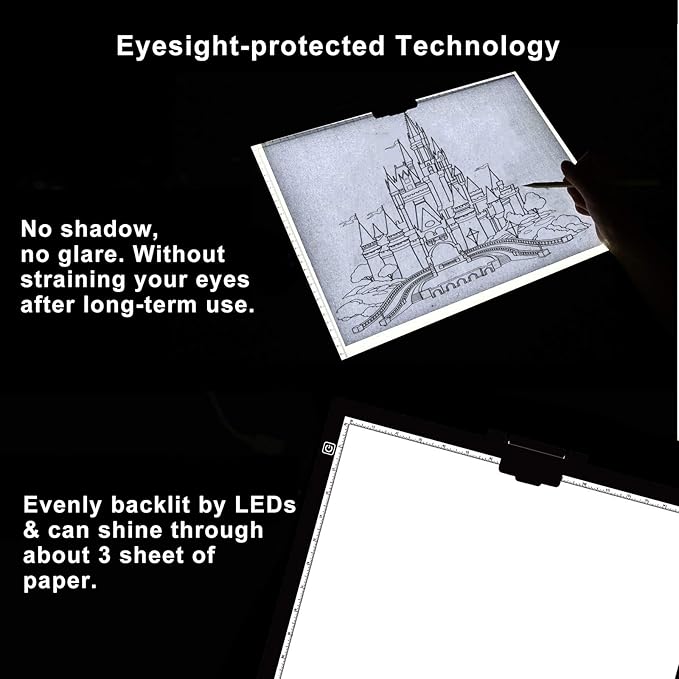 Diamond Painting Light Pad A3, LED Light Box Tracer w/Magnetic Clip & Pen Holder, 3 Level Brightness USB Power Dimmable Brightness Artcraft Tracing Light Pad for Drawing Sketching Diamond Painting-BubblyBeeBaby