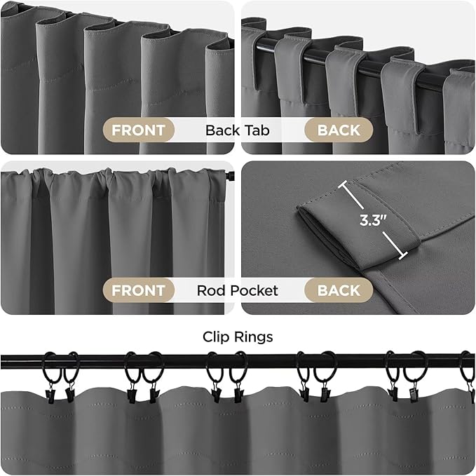 Joydeco 72 Inch Blackout Curtains for Bedroom, Thermal Insulated Black Out Curtains, Room Darkening Drapes for Living Room Window Rod Pocket Back Tab (W52 x L72 Inch, Light Grey)-BubblyBeeBaby