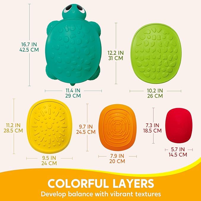 JOYIN 5 Pcs Turtle Balance Stepping Stones, Kids Turtle Path Jumping Stones, Toddler Obstacle Course Coordination Game Toys Indoor or Outdoor Play for Kids Aged 3+-BubblyBeeBaby