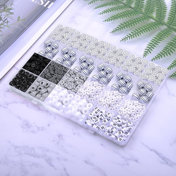 1600PCS Volleyball Sports Ball Polymer Clay Beads Charms for Friendship Bracelets Making Kit Cute Fun Beads DIY Arts Crafts Birthday Gifts for Kids Girls Volleyball Bead-BubblyBeeBaby