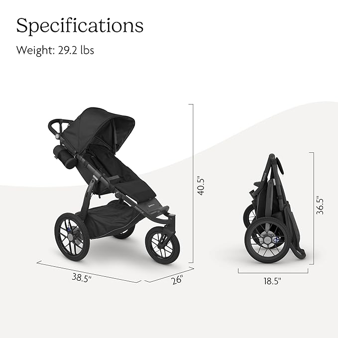 UPPAbaby Ridge Jogging Stroller/Durable Performance Jogger with Never-Flat Tires/Built for Walking, Running, Hiking/Water Bottle Holder and Basket Cover Included/Jake (Charcoal/Carbon Frame)-BubblyBeeBaby