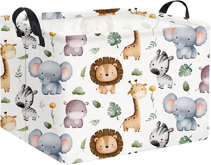 HIYAGON Rectangular Woodland Animal Basket Baby Storage Basket Storage Bin Organizer Box Animal Room Decor(Animal Basket)-BubblyBeeBaby